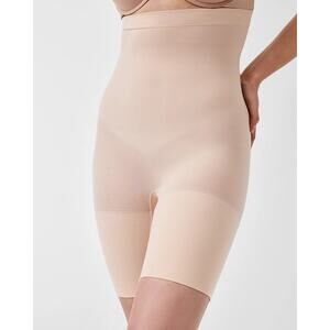 Spanx Seamless Power High-Waisted Mid-Thigh Shaper Short Soft Nude Tan Beige S